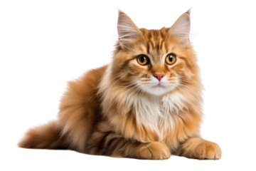 A ginger cat is sitting on a black background. The cat is looking at the camera with its green eyes.