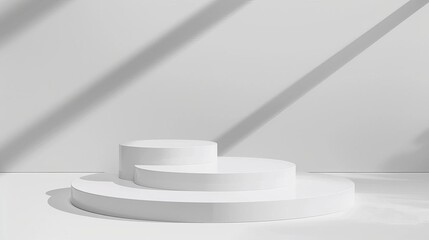 Fototapeta premium abstract white podium display on white background with shadow 3d product presentation mockup
