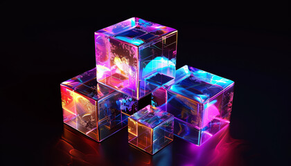 Three colorful cubes are arranged in a pyramid shape by AI generated image