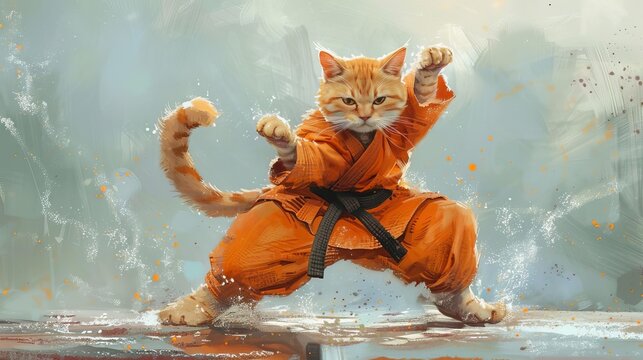 aigenerated illustration of a karate cat a whimsical and imaginative depiction of a feline martial artist ready to take on any challenge with style and grace digital painting