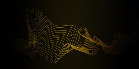 Luxury yellow golden wavy curve lines background. Digital futuristic technology concept. Gradient banner background.  Science, banner, business, poster, template, music background.