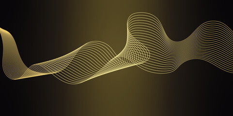 Luxury yellow golden wavy curve lines background. Digital futuristic technology concept. Gradient banner background.  Science, banner, business, poster, template, music background.