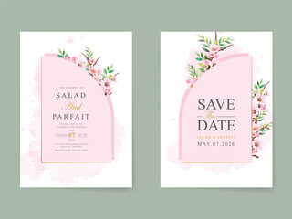 beautiful flower and leaves wedding invitation card template