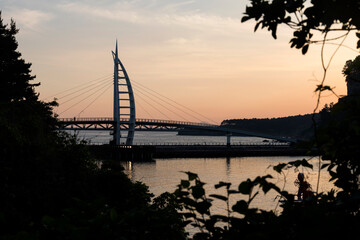 View of the suspension bridge during sunset