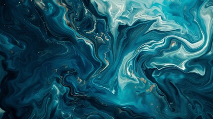 A blue ocean with gold swirls