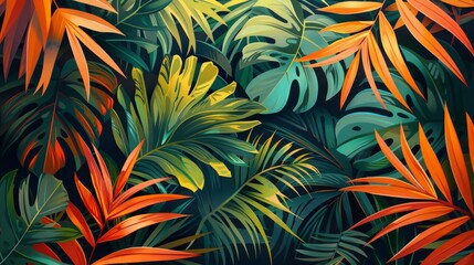 Abstract Jungle Patterns, Artistic representations of jungle patterns with dynamic shapes and bright colors