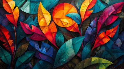 Abstract Jungle Scene, A jungle scene with abstract shapes and vibrant colors