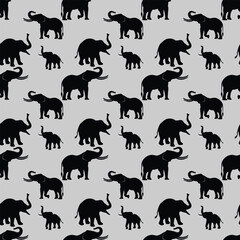 Elephants Silhouette Seamless Vector Pattern Design