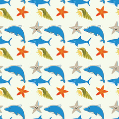Finding Sea Animals Seamless Vector Pattern Design
