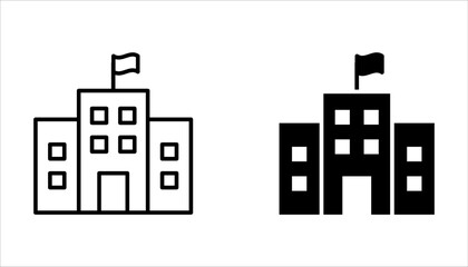 High school building line icon set, outline vector sign, linear style pictogram isolated on white background.