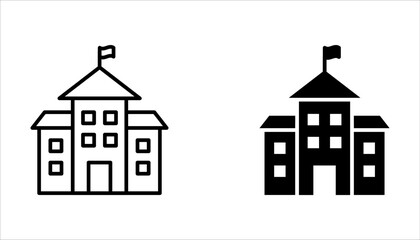 High school building line icon set, outline vector sign, linear style pictogram isolated on white background.