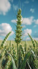 ears of wheat on blue background