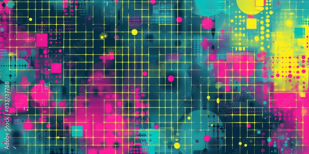 Poster abstract retro grid pattern in vibrant neon colors