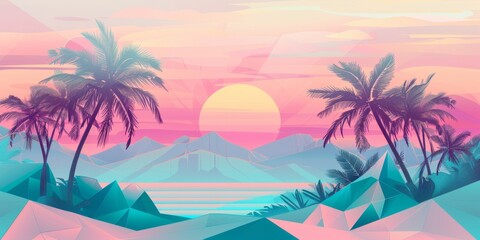 Dreamy Pastel Sunset Over Tropical Island Landscape