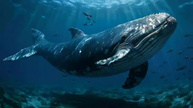 giant whale in the dep sea motion video