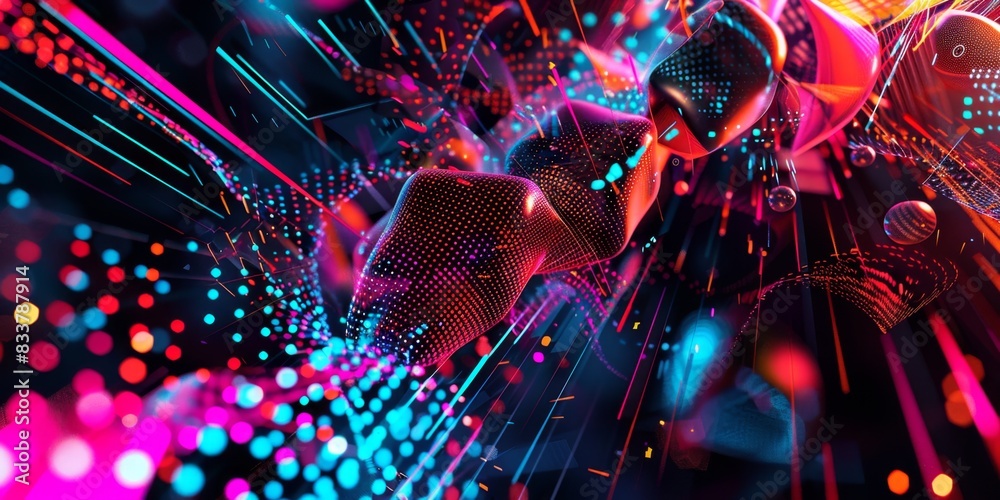 Aufkleber abstract cybernetic chaos with bright neon lights and dots