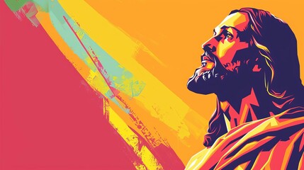 Fototapeta premium colorful vector illustration of jesus christ with copy space on vibrant background