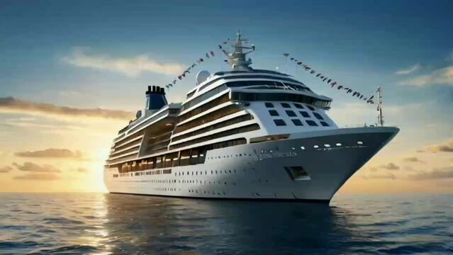 luxury cruise ship at the midle ocean motion video