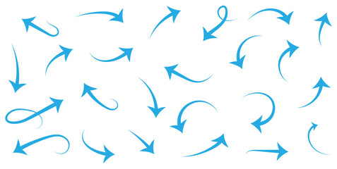 Set of hand drawn arrow doodles. Vector illustration isolated on transparent background