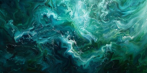 Abstract Swirling Currents in Teal and White Hues