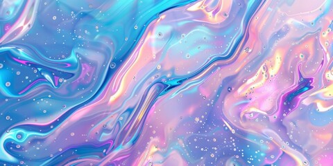 Abstract Holographic Liquid Background With Shimmering Colors and Bubbles
