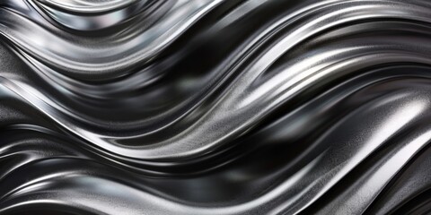 Obraz premium Abstract Wavy Metallic Surface in Black and Silver