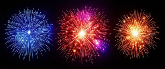 Fototapeta premium Vibrant fireworks explosion isolate on black background