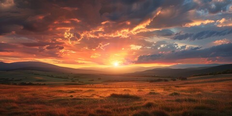 Golden Sunset Over Rolling Hills
