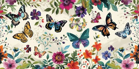 Whimsical Butterfly Ballet Amidst Vibrant Flowers