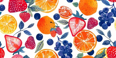 Watercolor Illustration of Fresh Fruit and Berries
