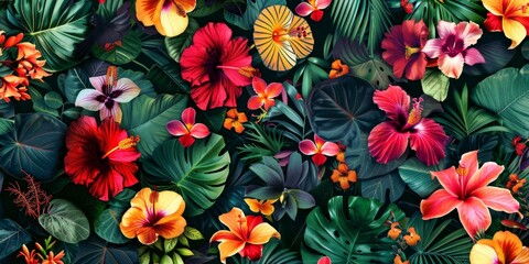 Vibrant Tropical Flowers in Lush Foliage