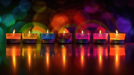 "Row of Colorful Pride-Themed Candles Aglow for Celebration"