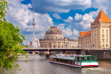 Embankment of the Spree River in the historical part of Berlin on a sunny day. Germany. © pillerss