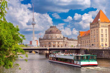 Embankment of the Spree River in the historical part of Berlin on a sunny day. Germany.