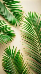 Close Up of Green Palm Leaves on White Surface. Generative AI