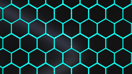 Black hexagon with sky blue light background wallpaper for laptops and PC's