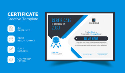 Minimal Professional Certificate Template | Certificate of Appreciation Template Design | Editable Organized Layered Layout