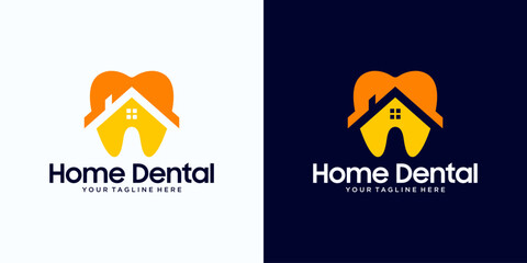 dental house logo design, with negative space on the roof of a house for dental care, dental clinic