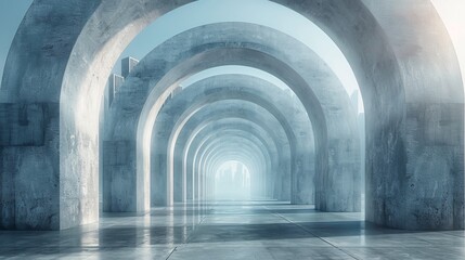 Obraz premium urban cityscape featuring concrete arches and skyscrapers from a creative business concept design perspective ideal for banner mockup