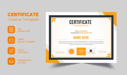 Minimal Professional Certificate Template | Certificate of Appreciation Template Design | Editable Organized Layered Layout