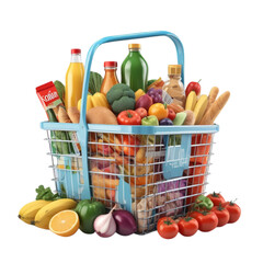 shopping basket with groceries on Isolated transparent background png. generated with AI