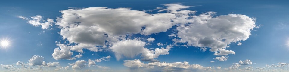 blue sky 360 hdri panorama view with clouds for use in 3d graphics or game development as sky edit drone shot or sky replacement in equirectangular seamless projection
