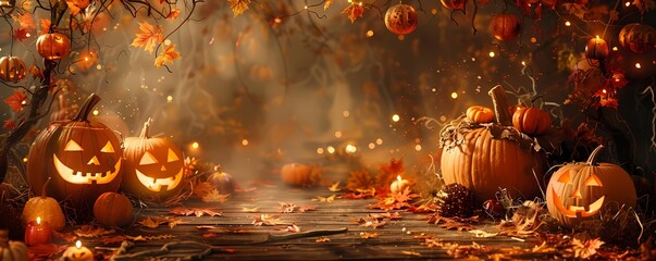 Create a background of a Halloween pumpkin carving station with space for text