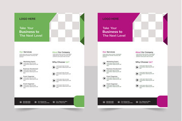 A bundle of 2 templates of a4 flyer ,business flyer. Vector business flyer, poster, brochure, magazine cover template. Corporate business flyer template design set with green and yellow color. 