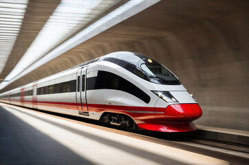 Obraz premium An image of high-speed railway passing through the station