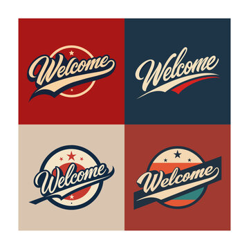set of vintage welcome retro labels