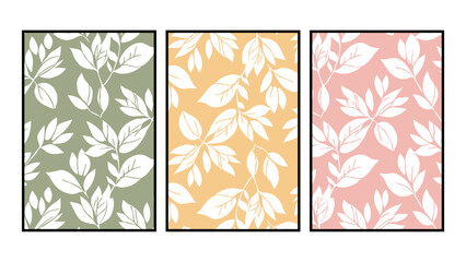 Set of 3 Botanical background. Abstract plant shapes. Minimalist illustration for printing on wall decorations.