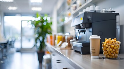 Modern Office Breakroom: Brewing Coffee and Social