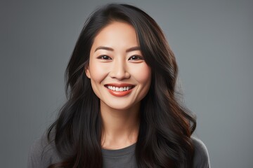Naklejka premium Smiling Asian woman Represents happiness and vitality. A bright smile, good mood, looking at the camera