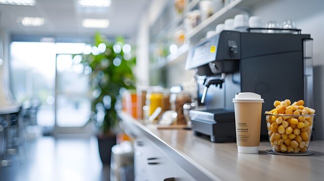 Modern Office Breakroom: Brewing Coffee and Social
